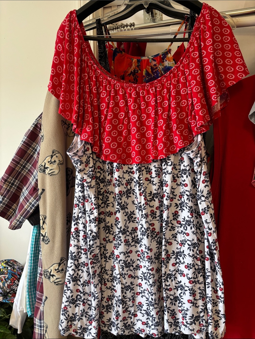 Woman Within Red & White Floral Off-Shoulder Dress